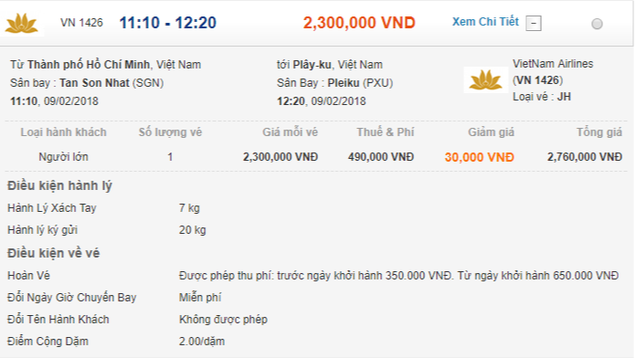 vé máy bay tphcm đi pleiku