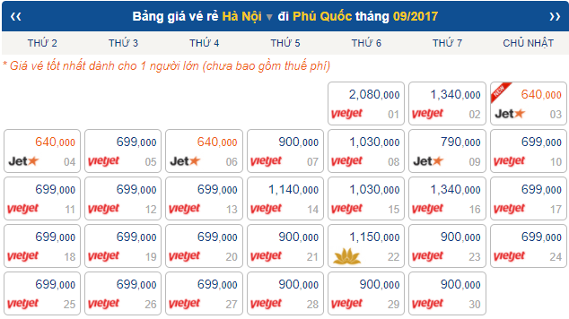 Giá vé máy bay đi Phú quốc