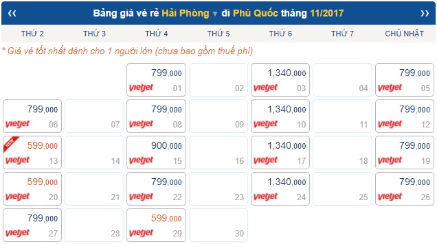 Giá vé máy bay Hải Phòng Phú Quốc