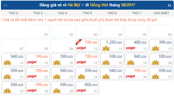 Vé máy bay đi Đồng Hới