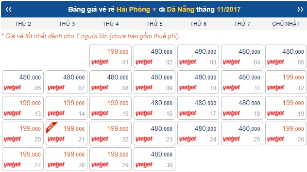 Giá vé máy bay hải phòng đi đà nẵng
