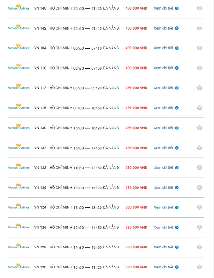 Vé máy bay Sài Gòn Đà Nẵng vietnam airline